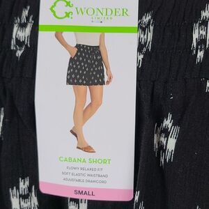 C Wonder NWT Black Cabana Flowy Relaxed Fit Crepe Shorts Abstract Chevron Pocket
